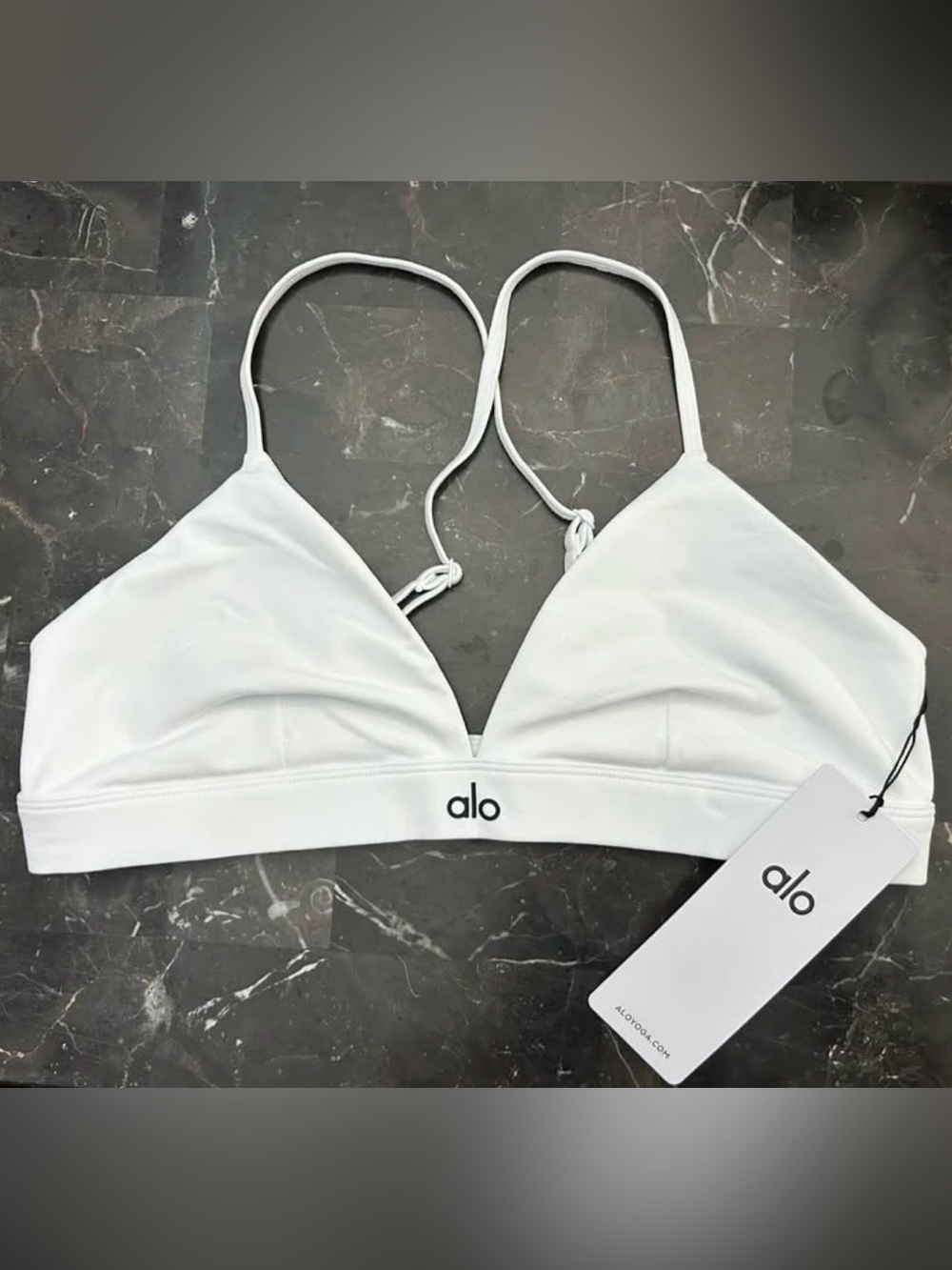 ALO “Splendor” White V-Neck Strappy Bralette